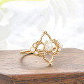 wholesale 14K Gold Vintage Retro Luxury Ring for Women with Natural Pearl Four-Leaf Clover Elegant Ring, Yili New Style-0-2