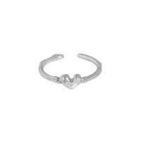 wholesale S925 sterling silver minimalist versatile open-heart micro-set zirconia thin ring for women, Korean version, ins design-Platinum [No. 14/Adjustable]>Opening adjustable