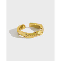 wholesale S925 Sterling Silver Korean Version INS Minimalist Versatile Möbius Twisted English Open Adjustable Ring New Style for Women-18K Gold [No. 15/Adjustable] Opening adjustable