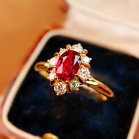 wholesale S925 Sterling Silver Red Elk Full Body French Light Luxury Ring with Full Diamond and Colored Gemstone, Minimalist and Versatile for Daily Commute Women-BZ0074-Gold US Size 9