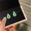 wholesale S925 Sterling Silver Gourd Yang Green Jadeite Ear Studs Inlaid with Jade Full Green Earrings New Chinese Style Light Luxury High-End Ear Accessories-0-4