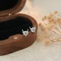 wholesale 999 Silver Zodiac Ox Inlaid Stud Earrings for Women, Small and Luxurious Minimalist Best Friend Earrings for Pierced Ears-0-5