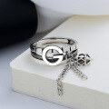 wholesale Metal S925 Sterling Silver Retro Letter G Geometric Tassel Ring, Internet Popular Style Fashion Trend Index Ring for Women-0-1