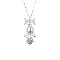 Sterling Silver Moissanite Bell Necklace with Bow Pendant-0-3