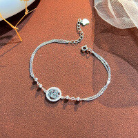 wholesale S925 Sterling Silver Double Layer Fu Character Bracelet for Women, Vintage Ethnic Style, National Trend Design, Niche and Unique Hand Jewelry Gift-Double-layer "Fu" character bracelet / approx. 2.21g >SL011665 sterling silver
