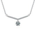 S925 Sterling Silver V-Cut Moissanite Necklace with Diamond Accents-0-3