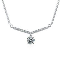 S925 Sterling Silver V-Cut Moissanite Necklace with Diamond Accents-【Super Sparkling Zircon】80-point Necklace  925 Silver