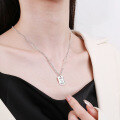 wholesale S925 Sterling Silver Korean-style Minimalist Pearl Chain with Square Pendant Mevsme Collarbone Necklace-0-3