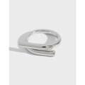 wholesale S925 Sterling Silver Korean Ins Minimalist Geometric Smooth Silver Ring with Asymmetric Interwoven Design for Women-0-0