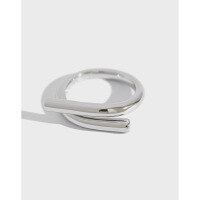 wholesale S925 Sterling Silver Korean Ins Minimalist Geometric Smooth Silver Ring with Asymmetric Interwoven Design for Women-Platinum [No. 15/Adjustable] Opening adjustable