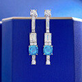 wholesale 925 Silver New Jewelry Fat Square Ice Flower Cut 6*6 High Carbon Diamond Aquamarine Earrings with a Premium Feel-0-5