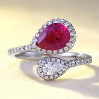 wholesale S925 Silver New Ins Style 6*8mm Open-End Pigeon Blood Red Ring Fashion Minimalist European and American Style-K034 Pigeon Blood Red One Size