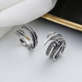 wholesale S925 Sterling Silver Creative Vintage Three-Dimensional Feather Design Thai Silver Ring, Minimalist Korean Style Artistic Index Finger Ring-0-0