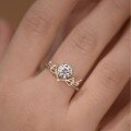 wholesale Gold-plated S925 Silver Moissanite Ring with Vine and Leaf Design, Round Center Stone and Small Side Stones, Stylish and Luxurious Bestseller-0-3