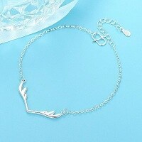 wholesale S925 Silver Deer Antler Bracelet for Women Korean Style Minimalist Cross Chain Student Fashion Plated Silver Trendy Accessory-xb1079-white gold