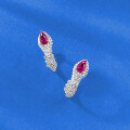 wholesale Metal S925 Sterling Silver Pear-shaped Red Zircon Snake Bone Ear Clasp High-end Sense Light Luxury Sparkling Earrings Live Stream Style-0-2