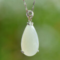 wholesale 925 silver pendant necklace with certificate, simple white jade drop pendant inlaid with Hetian jade, women's wholesale accessory-0-0