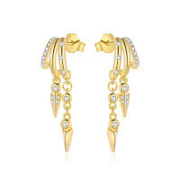 wholesale S925 Sterling Silver Double Layer Earrings With Zircon,-E2237-Gold 925 Silver
