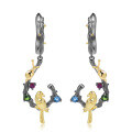 wholesale 925 Silver Secret Garden Designer Colored Gemstone Earrings, Natural Style Bird Design with Natural Gemstone Ear Drops-0-4