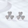 wholesale New Fashionable and Fresh Lucky Clover 30-Point Moissanite 18K Gold-Plated Silver Diamond-Cut Stud Earrings-0-3