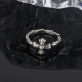 wholesale S925 Silver GothicCross Open Adjustable Ring for Women, Distressed Vintage Style Unique Statement Finger Ring-0-1