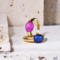 wholesale S925 Sterling Silver Cultivated Six-Ray Star Ruby and Sapphire Ring,-Synthetic Star Sapphire Ring  US Size 6