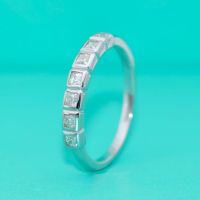 wholesale S925 Sterling Silver Square Moissanite Row Ring for Women, Minimalist Stackable Pinky Ring with Closed Setting and Full Pavé Diamonds-0.56 carat (single 2*2mm) (moissanite) ring US size 9