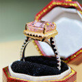 wholesale S925 Sterling Silver Ring for Women with Zircon Princess Pink Square Fashion Light Luxury Full Diamond Setting High Carbon Diamond Cute Pink Diamond Square Package-0-3
