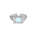 wholesale S925 Sterling Silver JA680 Trendy Niche Design Textured Geometric Square Inlaid Moonstone Open Ring-0-5
