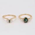 wholesale S925 Silver Plated 14K Gold, Japanese-inspired Niche Design, Moss Agate Two-piece Ring Set by Dunli Jewelry-0-1