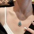 wholesale S925 Sterling Silver Ice-Transparent Sky Blue Chalcedony Inlaid Diamond Buddha Pendant Necklace, Fashion New Chinese Style Versatile Collarbone Chain-0-3