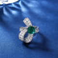 wholesale S925 sterling silver cross-border live streaming imitation emerald bow butterfly ring for women, heavy work design, ready stock-0-3