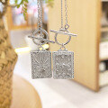 wholesale Metal S925 Sterling Silver Round Beaded Dial OT Square Pendant Necklace Ins Style Unique Design Versatile Minimalist High-end Trendy-0-0
