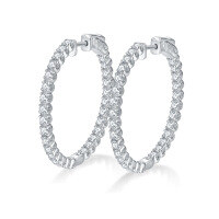 wholesale S925 Sterling Silver New European and American Hoop Earrings for Women with High-End Moissanite Studs-White gold (1.9mm - 1.56 carats total)  30mm diameter