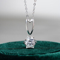 S925 Sterling Silver 1CT Snowflake Pendant with Prong Setting, Wholesale for Cross-border-1-carat empty setting (with box chain)  925 silver