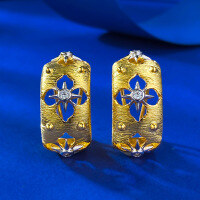 wholesale Metal Material First, Italian Hand-Crafted Wire Drawing Palace Style Hollow Engraved Earrings for Women Wholesale Ear Studs-E563 Gold Brushed Earrings 925 Silver