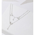 wholesale 925 Sterling Silver Pearl Double-Layered Stackable Necklace for Women, Minimalist and Unique High-End Design Star and Moon Tassel Collarbone Chain-0-5