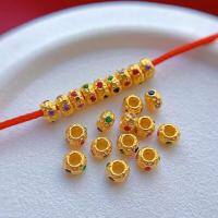 wholesale Gold-plated 925 ancient silver fittings with colored rhinestones, meteorite hammered texture spacer beads, formless beads, for DIY pearl and collectible accessories-One spacer bead (5*2*3 mm)