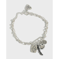wholesale S925 Sterling Silver YHT003 Korean Style Silver Chain Bracelet with Ins Retro Doll Smiley Face English Tag-Vintage Silver 925 Silver