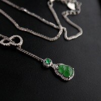wholesale S925 Sterling Silver Mounted Natural Guatemalan Jadeite Gourd Necklace Live Stream Supply-Natural Jade Gourd Necklace 925 Silver
