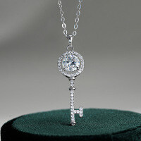 S925 Sterling Silver Moissanite Key Necklace-1-carat necklace (D color moissanite)  925 silver