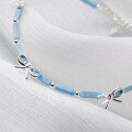 wholesale S925 Sterling Silver Fresh and Sweet Style Niche Design Blue Rectangle Bow Beaded Bracelet S7855-0-4
