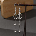 wholesale [S925 Sterling Silver] Tassel Earrings for Women, European and American Style Long Silver Bead Round Pearl Earrings, Elegant TEMU Best-Selling Accessories-0-0