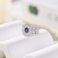 wholesale S925 sterling silver full gold plated with lab-grown sapphire, designed in a vintage style, featuring a 5*6mm diamond as the main stone-0-1