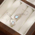 wholesale 925 Sterling Silver Cross-Border New Hollow Oval Moonstone Earrings, Bohemian Small and Versatile Ear Drops-0-2