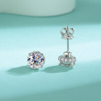wholesale S925 Sterling Silver Cross-border Simple and Small Four-Claw Micro-Inlaid Moissanite Earrings Super Sparkling Versatile Stud Earrings Wholesale for Women-1 carat (zircon) earrings 925 silver