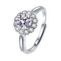 S925 Silver Plated White Gold Moissanite Sunflower Adjustable Ring-0-3