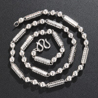 wholesale S925 Sterling Silver Hexagonal Bead Necklace Men's Thick Bold Hip-Hop Statement Chain Fashionable European and American Style Accessory-5.0 Six-pointed straight chain 22 inches (55 cm)  925 silver