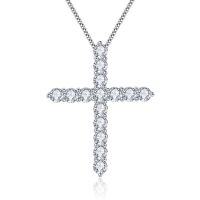 wholesale 925 silver plated with 18k gold, 30mm D-color round moissanite cross necklace that passes diamond tester, same as hip-hop rappers wear-Cross 925 silver (45cm chain length)