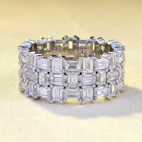 wholesale S925 Sterling Silver New High-End Simulated Diamond Rectangular Zirconia Color Gemstone Ring with Elegant Micro-Paved Setting-R736 White Diamond No.7